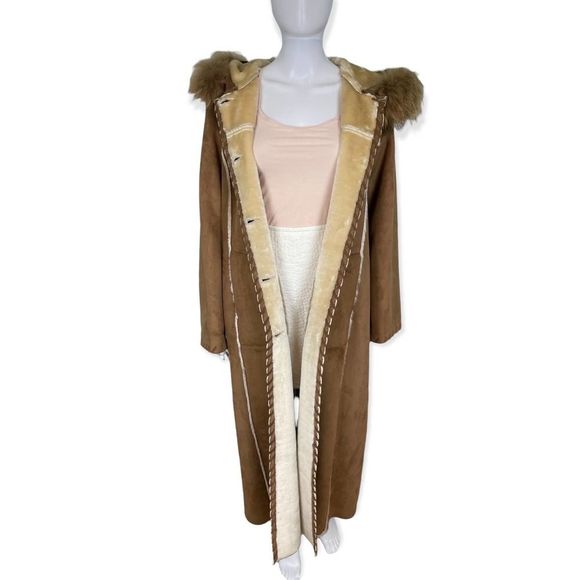 Wilson’s Leather Brown Shearling Coat with Real Fox Fur Trim, size M - NWOT - Picture 2 of 7